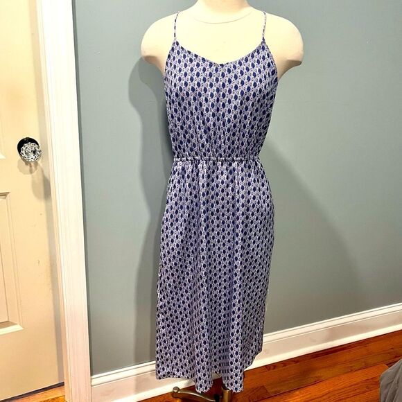 H&M Admiral Blue Polka Dot Print Racerback Spaghetti Strap Dress Size 8 - Picture 1 of 7